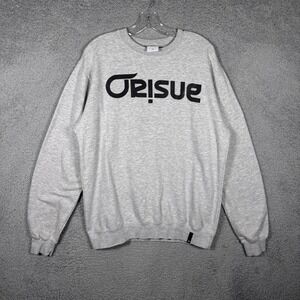 Y2K Orisue Mens Gray Graphic Logo Crewneck Sweatshirt Large Streetwear Fleece L
